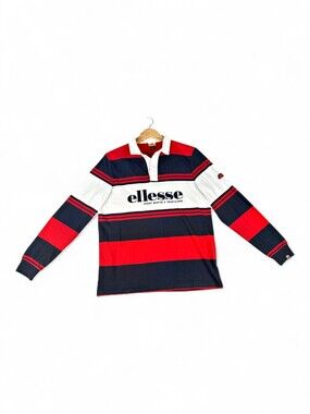 Ellesse Men's Rugby Polo Long Sleeve Striped Logo L